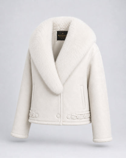 Snowfall White Fur Suede Leather Jacket