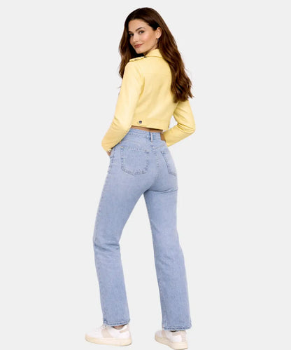 Women YellowLeatherCropJacket