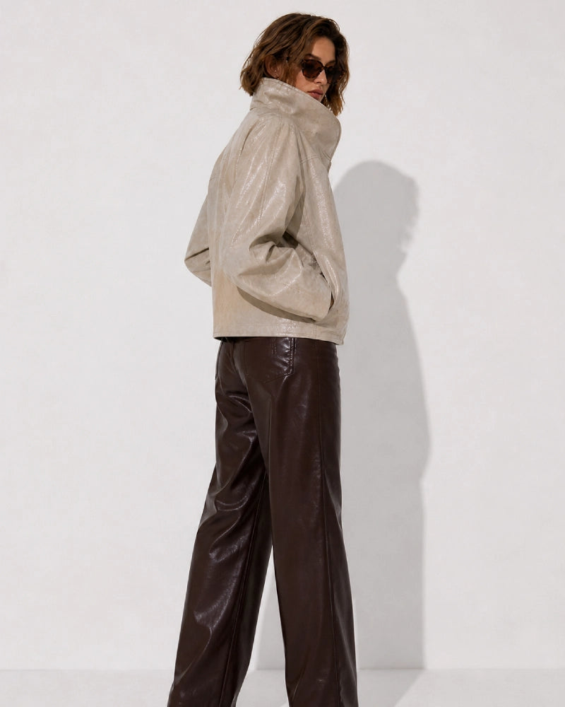 Women_sBeigeFauxLeatherHighNeckJacket