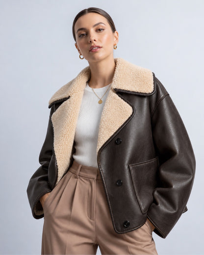 Women_sBrownShearlingLeatherLimitedEditionOversizedDoubleFacedAviatorBomberJacket