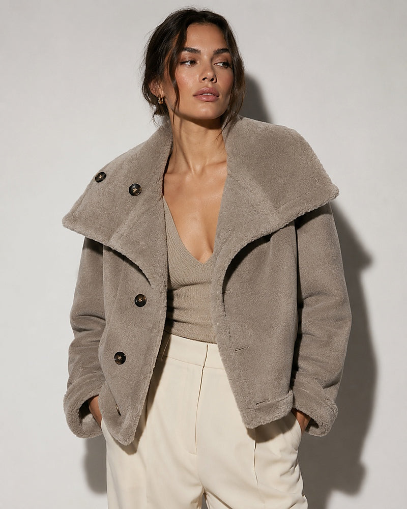 Taupe Double-Faced Faux Shearling Jacket
