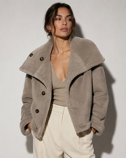 Taupe Double-Faced Faux Shearling Jacket