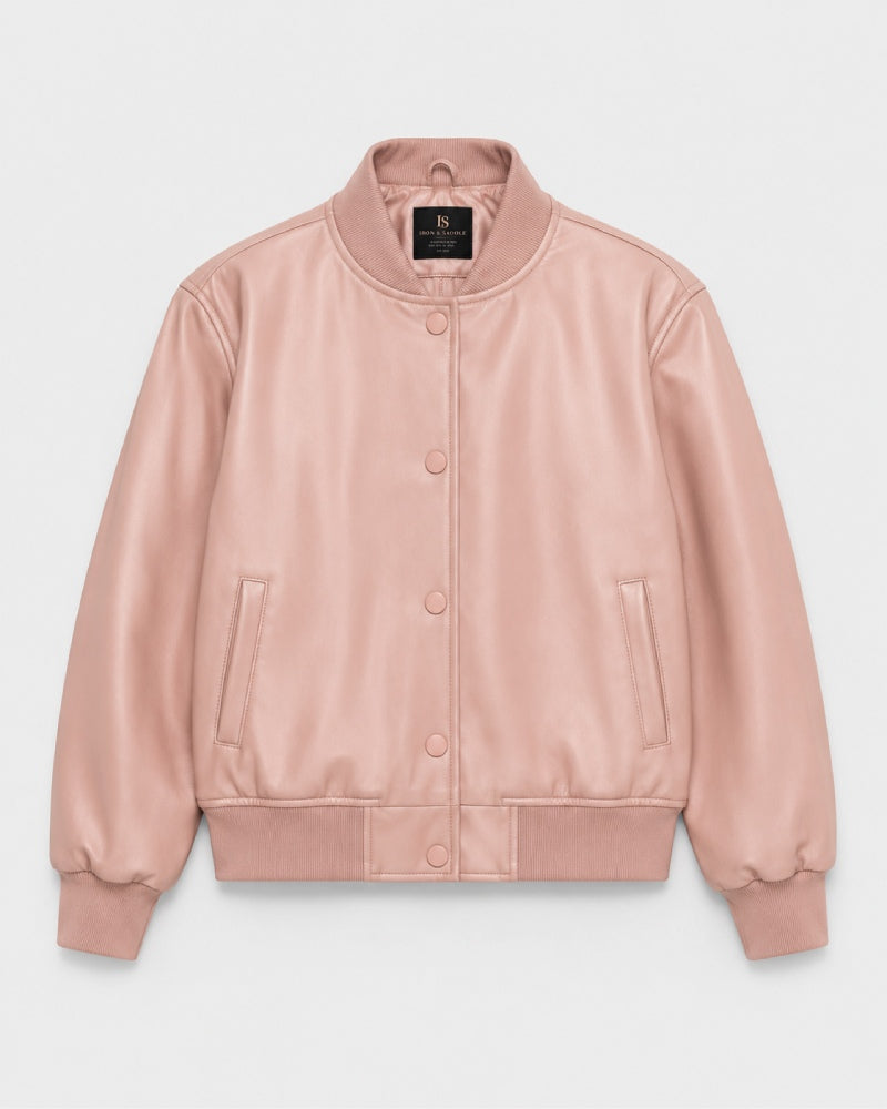 Women_sMinimalistPinkLeatherBomberJacket