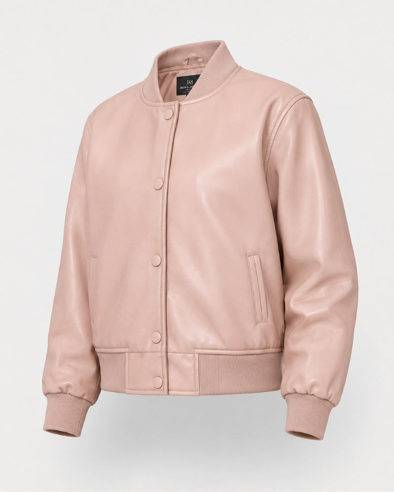 Women_sMinimalistSnap-ButtonBlushLeatherBomberVarsityJacket