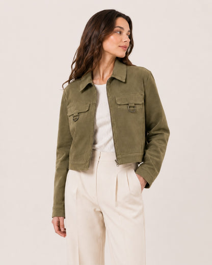 Women's Faux Suede D-Ring Utility Crop Jacket