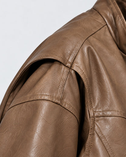 Women_sOversizedBrownLeatherBomberJacket