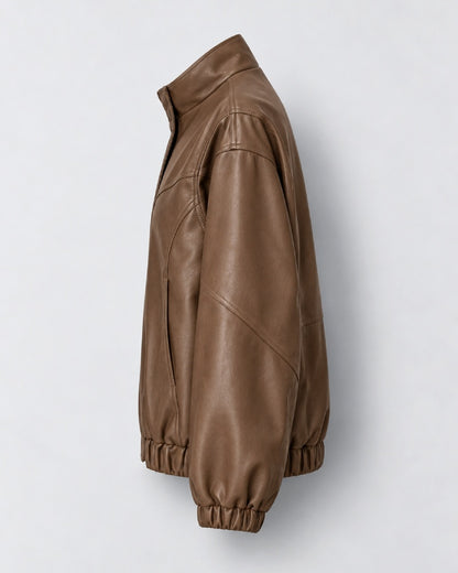 Women_sOversizedFauxBrownLeatherBomberJacket