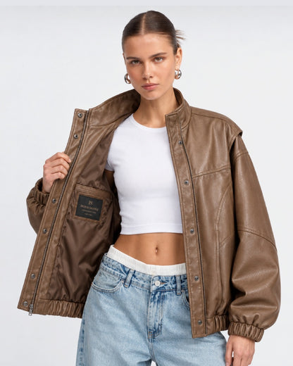 Women_sOversizedFauxLeatherBomberJacketWithHighNeck