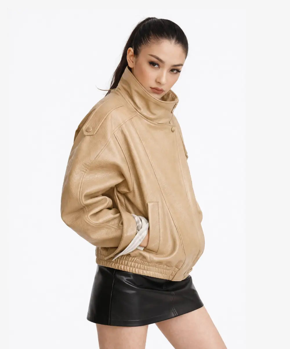 Women_sZaraFW2526VintageOversizedBeigeFauxLeatherJacketHighCollarBikerStyle