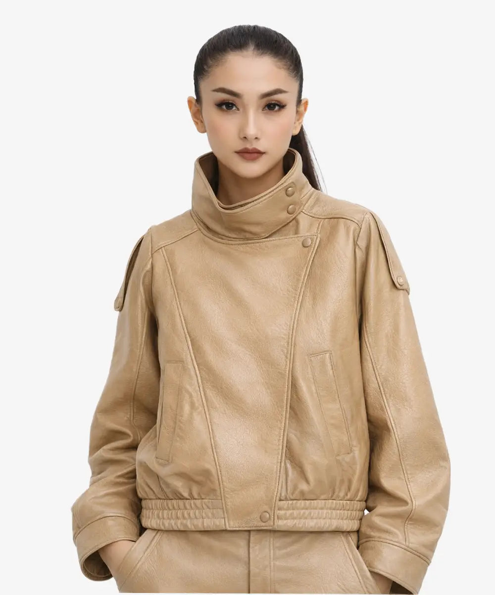 Women_sZaraFW2526VintageOversizedBeigeLeatherJacketHighCollarBikerStyle