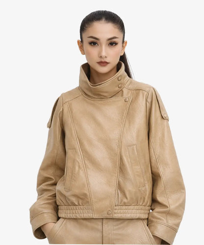 Women_sZaraFW2526VintageOversizedBeigeLeatherJacketHighCollarBikerStyle