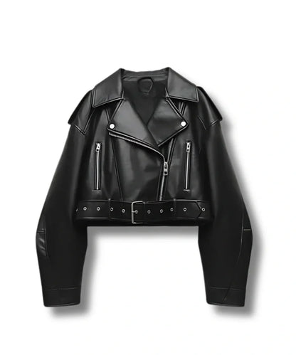 Women's Black Cropped Leather Bomber Jacket