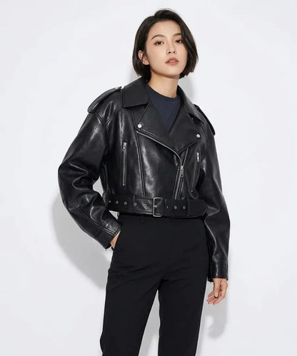 Womens Black Cropped Leather Jacket