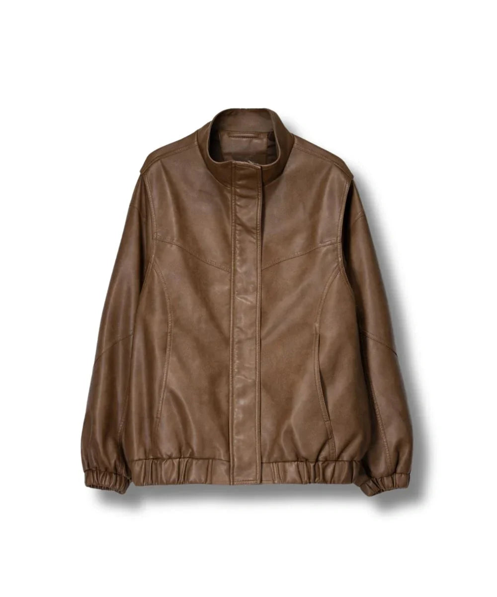 Women Oversized Brown Faux Leather Brown Jacket​ – Iron Saddle