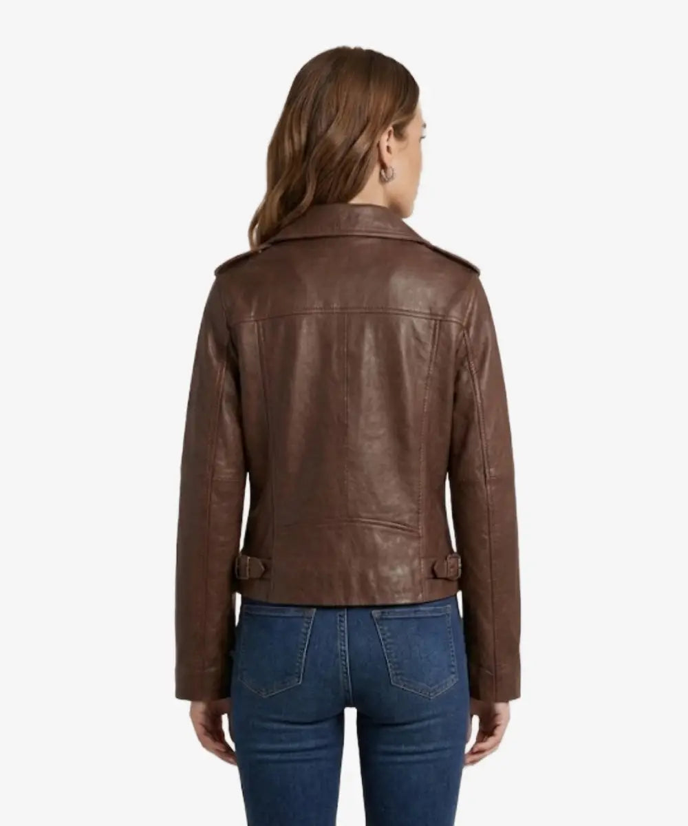 WomensClassicBodyFitChocolateBrownLeatherMotorcycleJacket