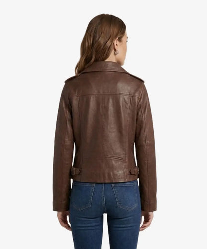 WomensClassicBodyFitChocolateBrownLeatherMotorcycleJacket