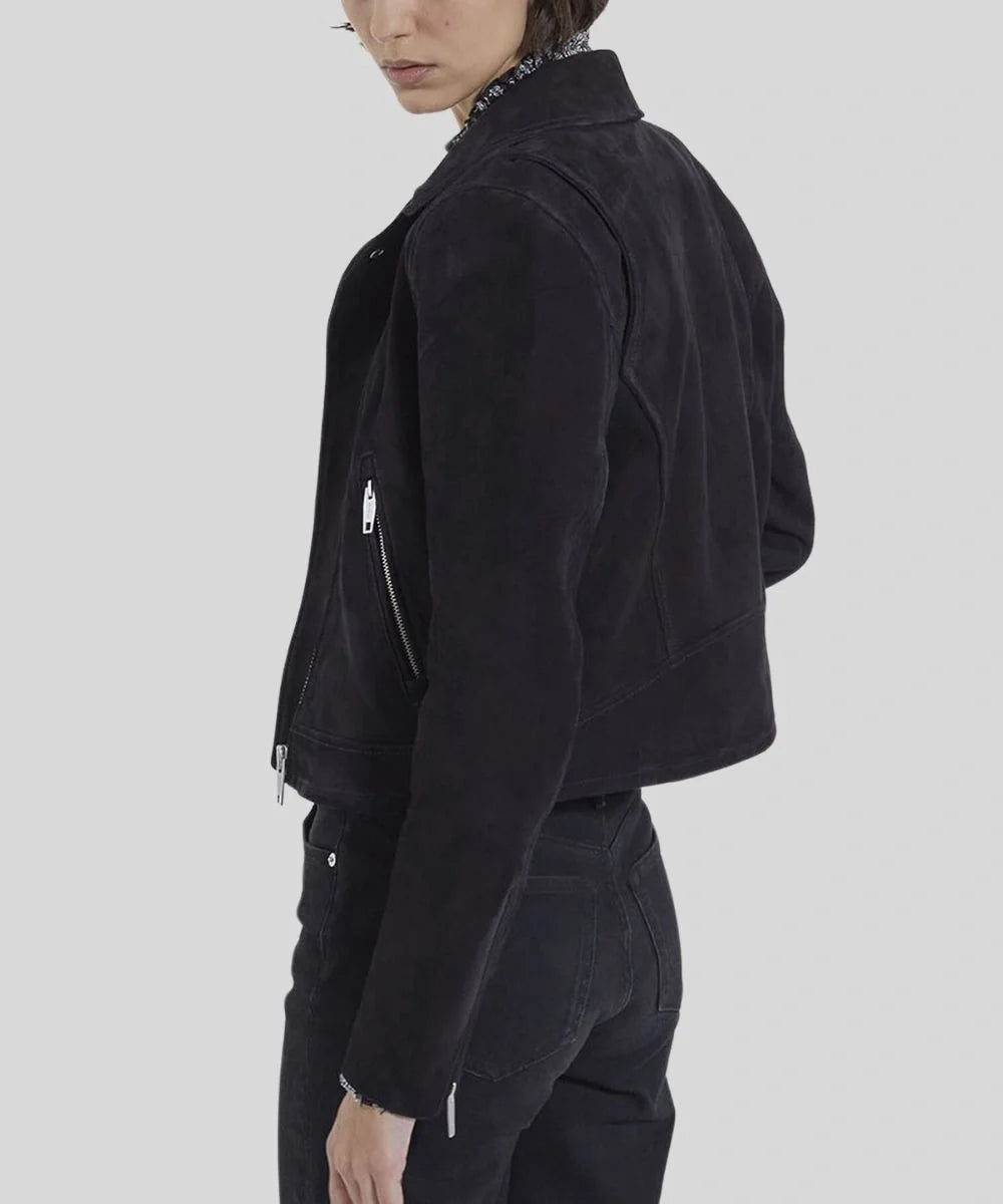 Womens Suede Black Biker Jacket
