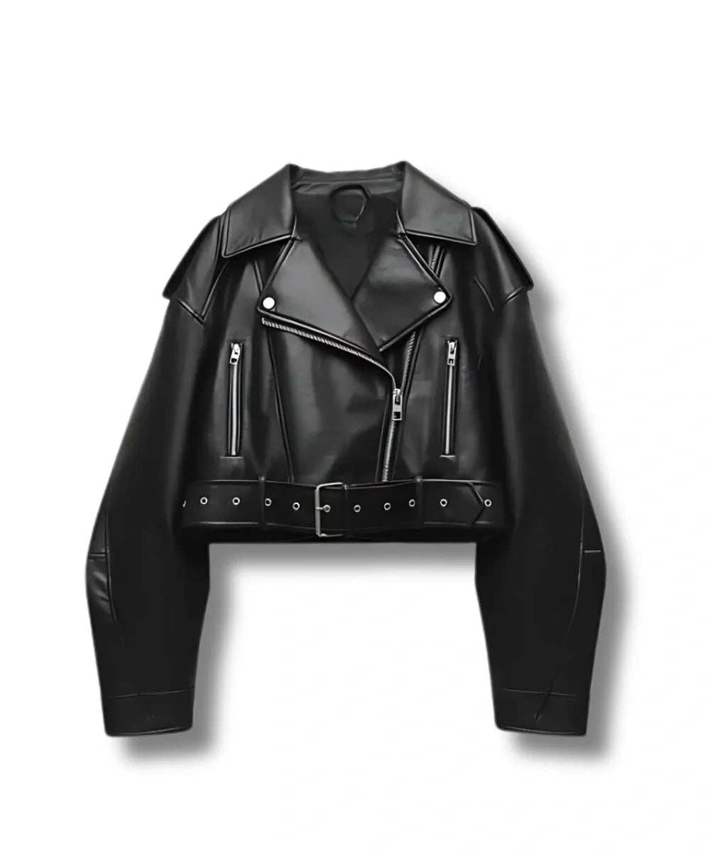 Womens Black Leather Crop Jacket