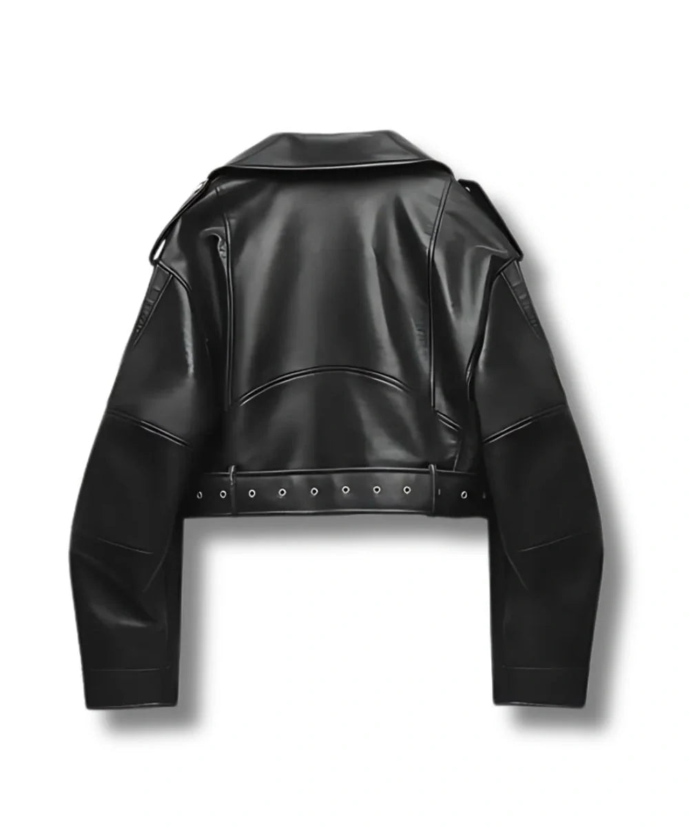 Womens Cropped Black Leather Jacket