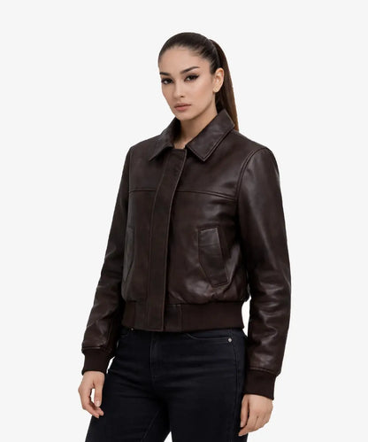 Womens Dark_Brown_Leather_Biker_Jacket