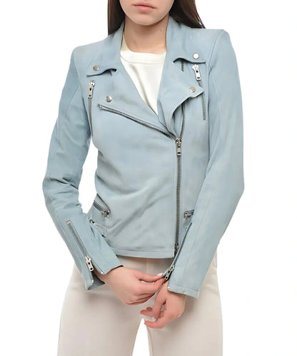 Womens Light Blue Suede Jacket