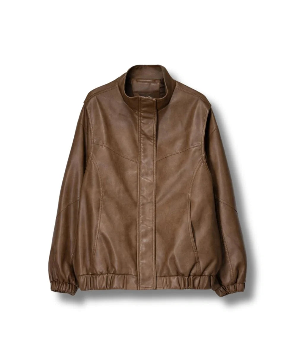Womens Oversized Faux Leather Jacket