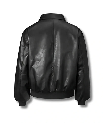 Womens Oversized Leather Bomber Jacket Black 