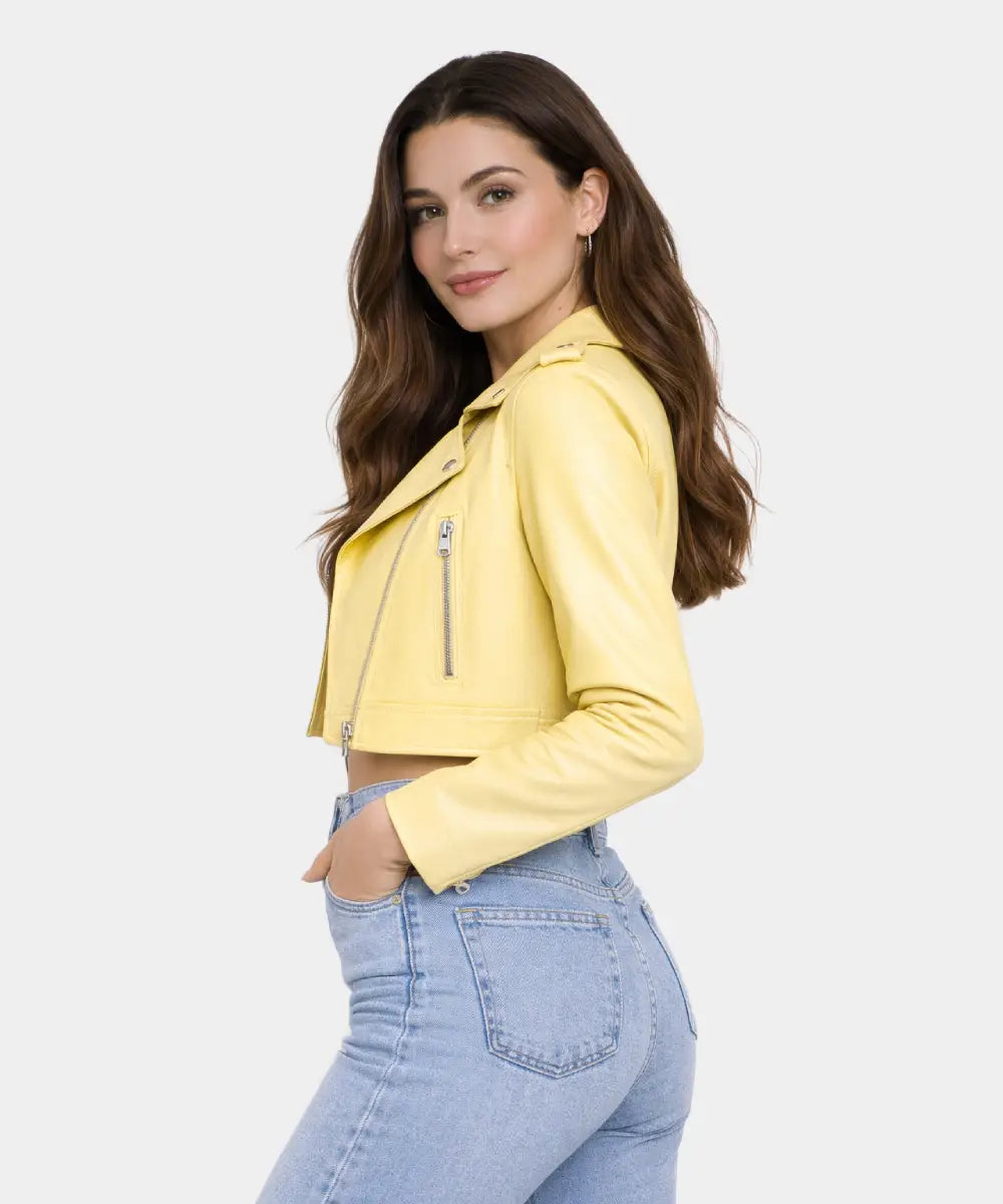 YellowFauxLeatherBikerJacket