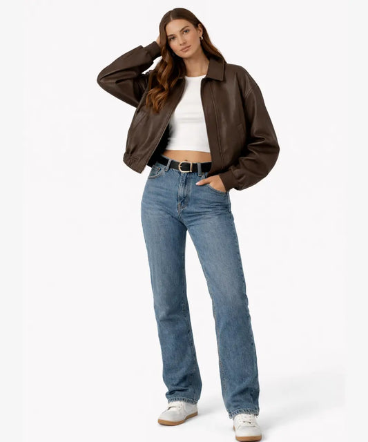 ZaraSelenaGomezOversizedBrownFauxLeatherJacket