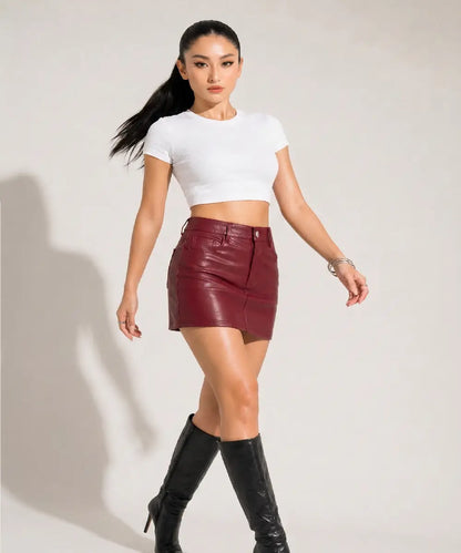 ZendayaWomenMaroonLeatherMiniSkirt