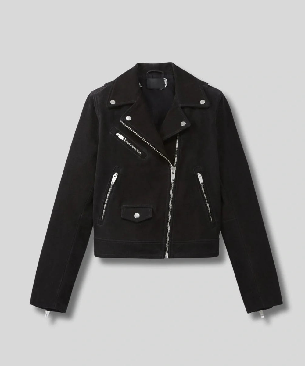 black suede biker jacket womens