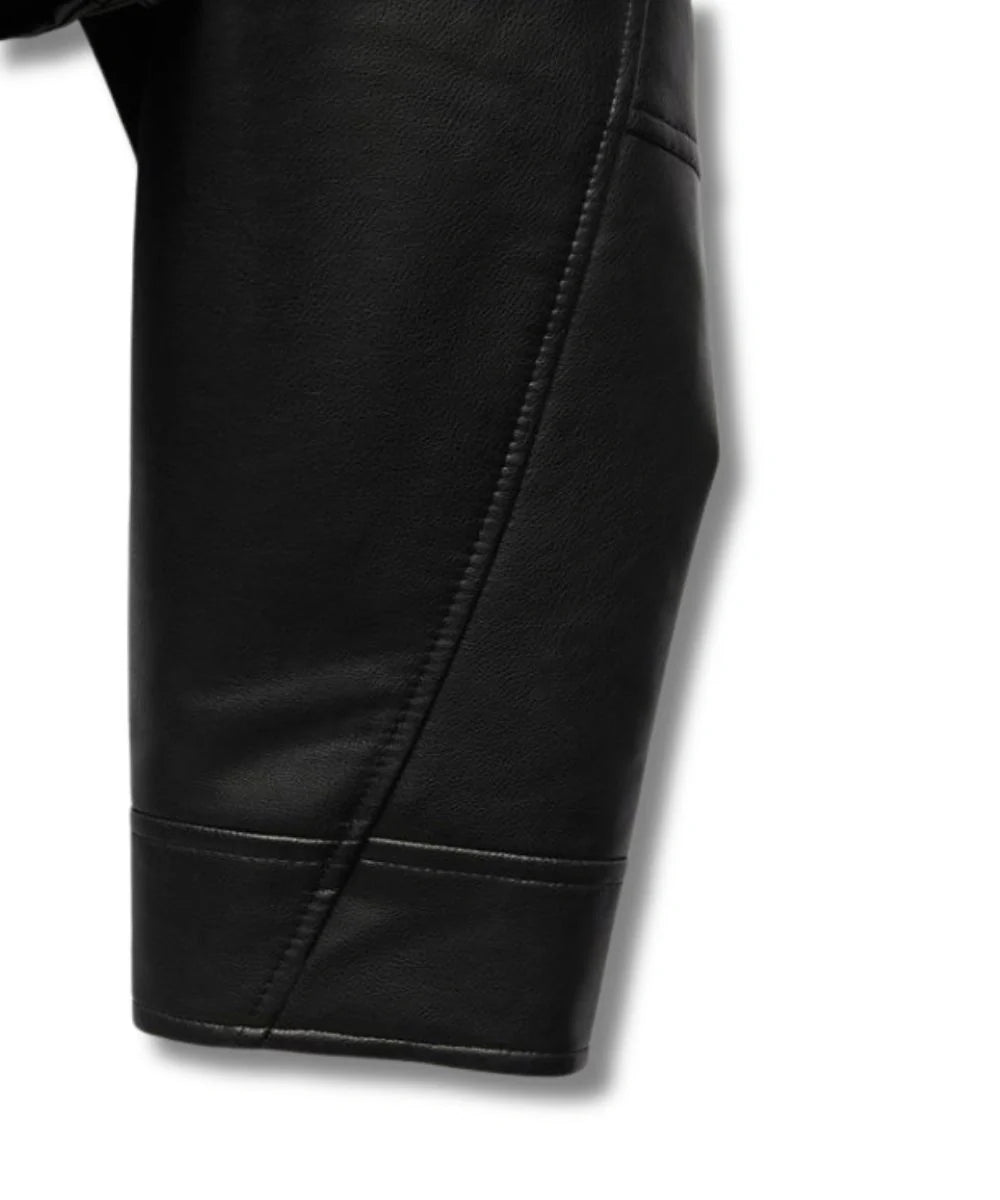 cropped black leather jacket womens