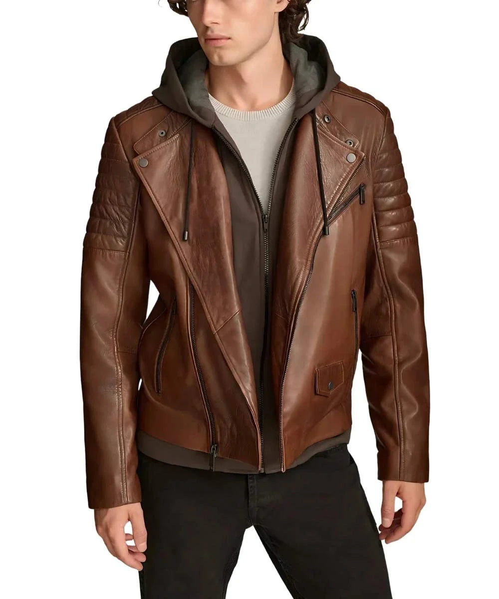 leather biker jacket with hood