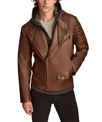 leather jacket with removable hood