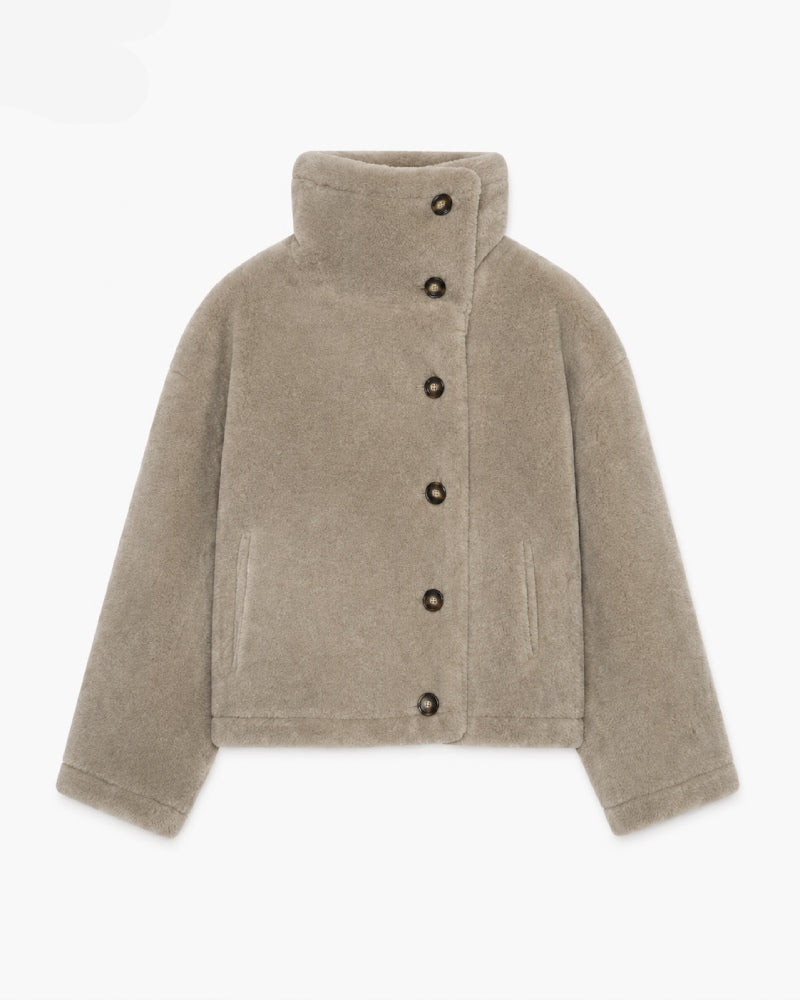 Taupe Double-Faced Faux Shearling Jacket