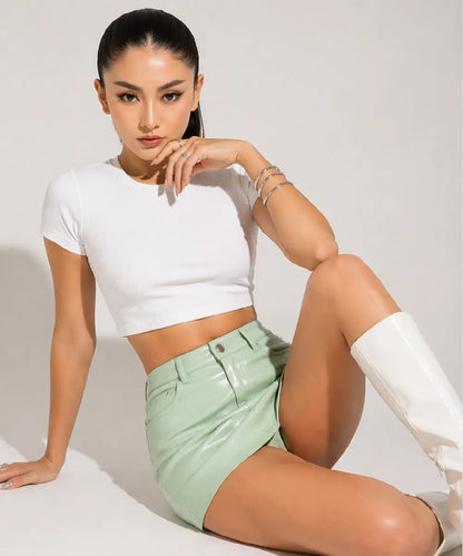 nordstromMintGreenLeatherMiniSkirt