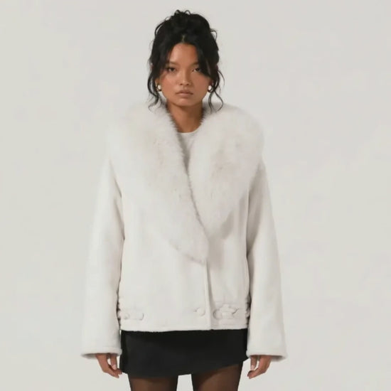 Snowfall White Fur Suede Leather Oversized Jacket