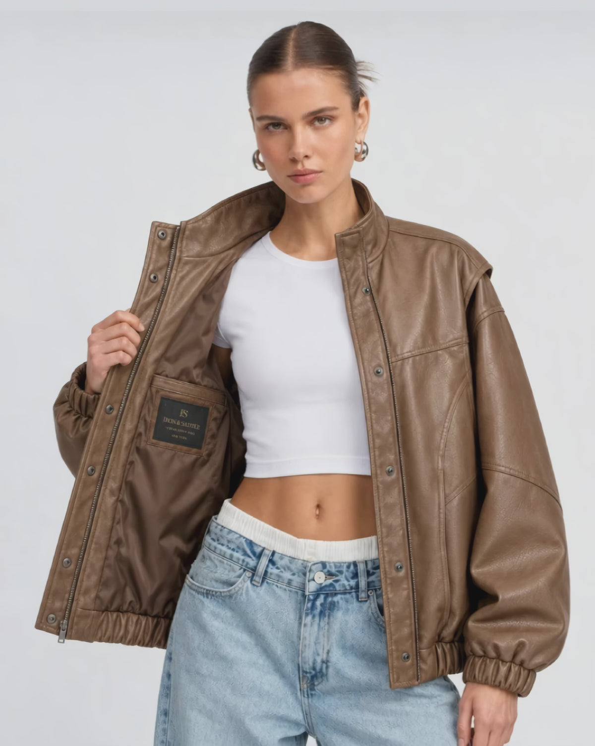Women_sOversizedFauxLeatherBomberJacketWithHighNeck