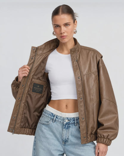 Women_sOversizedFauxLeatherBomberJacketWithHighNeck