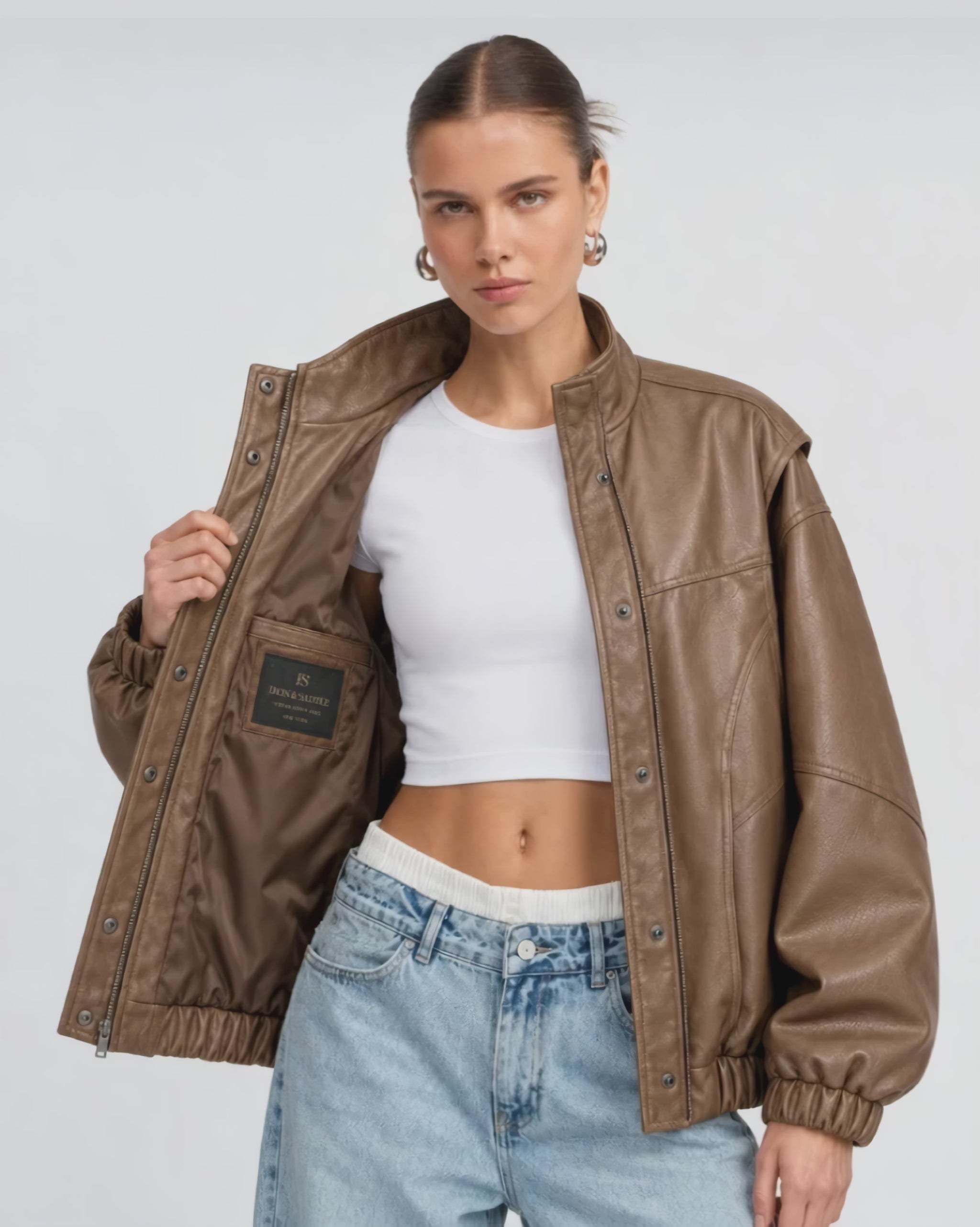Women_sOversizedFauxLeatherBomberJacketWithHighNeck
