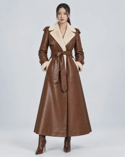 Women_sBrownShearlingLeatherBeltedTrenchCoat