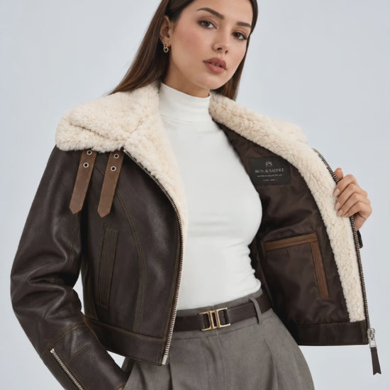 WomenShearlingDoubleCollarLeatherJacket