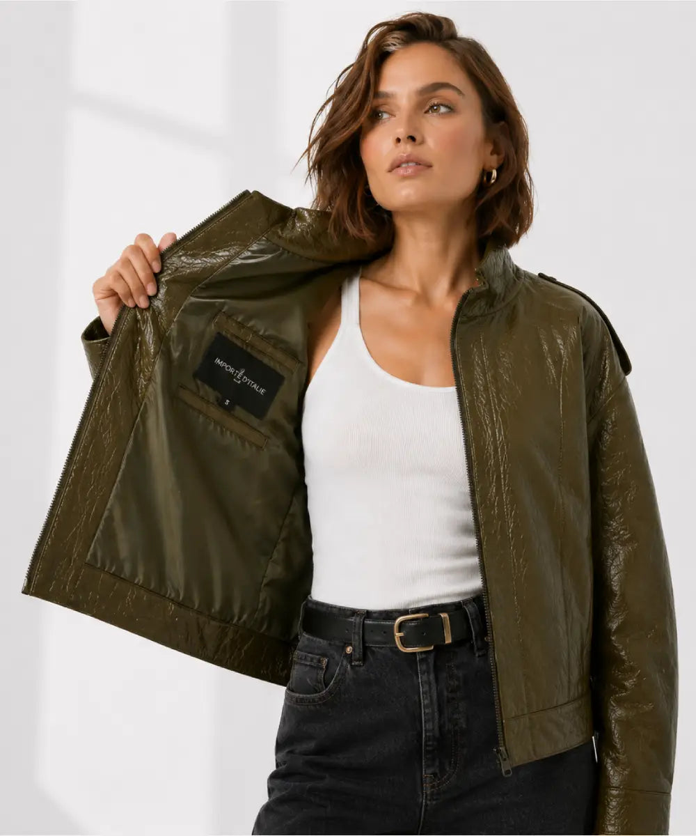 womenOversizedGrained-LeatherBomberJacket-DarkKhaki